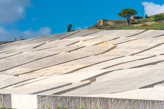 The crack of Burri, Italian Il Cretto di Burri. Monumental landscape artwork in Sicily. The village of Gibellina, destroyed by a quake, undertaken under concrete awakens as a spectacular work of art