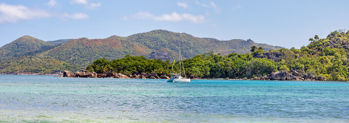 Panoramic view of Bay Turtle Pond at Island Curieuse, Seychelles