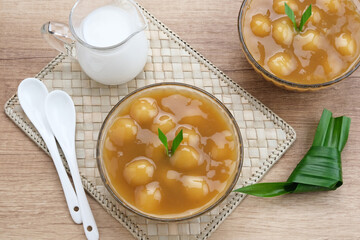 Bubur candil or kolak biji salak, Indonesian traditional food made from sticky rice flour, brown sugar and coconut milk. Popular during ramadan. 
