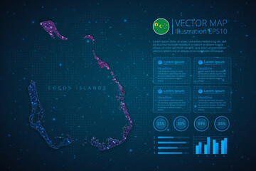 Fototapeta na wymiar Cocos Islands map infographics template for diagram, graph, presentation and chart with abstract geometric mesh polygonal light concept on blue background. Vector Illustration EPS10.