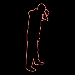 Neon man is blow one's nose into handkerchief tissue paper Cough Rhinitis Allergies concept Sneezing Runny nose Snot highlighted Male smoky blowing orcue Hay fever red color vector illustration image 