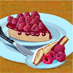 Himbeertorte mit Sahne und Kaffee