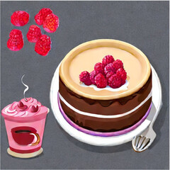 Himbeertorte mit Sahne und Kaffee