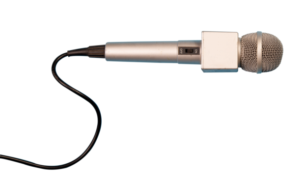 Microphone with wire on isolated transparent background