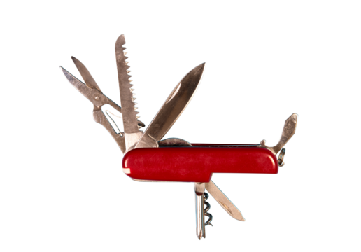 Swiss army knife isolated on transparent png with no background.
