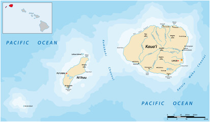 map of Kauai County, Niihau and Kauai, Hawaii