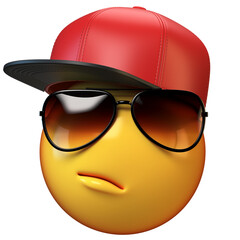 Cool emoji isolated on white background, swag emoticon with sunglasses 3d rendering