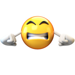 Emoji covering his ears, not listening, isolated on white background, ignoring emoticon 3d rendering