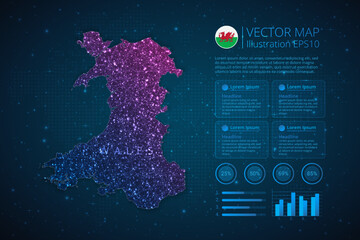 Wales map infographics template for diagram, graph, presentation and chart with abstract geometric mesh polygonal light concept on blue background. Vector Illustration EPS10.