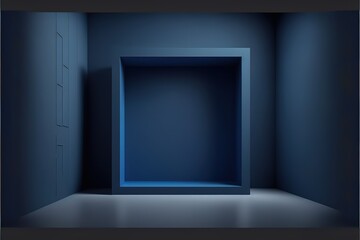 Empty Dark Blue Studio Room Product Display Background Template. Generative AI
