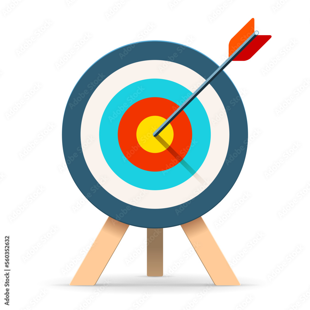 Poster target icon in flat style on white background. bullseye business conpept. arrow in the center aim. v