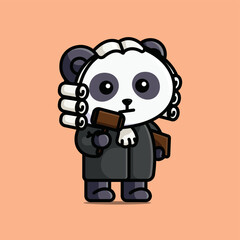Cute judge panda holding gavel and book cartoon illustration animal nature isolated