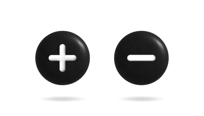 Obraz premium Plus and minus 3d buttons. Add new file, delete, calculator, report, setting, take away, intercalate, remove, augment, comtrol, algebra, math, accounting, 3d illustration for Business and Advertising