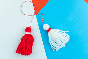 Traditional Martisor - symbol of holiday 1 March, Martenitsa, Baba Marta, beginning of spring and...