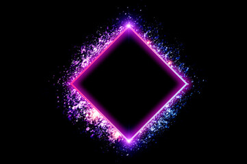 Obraz premium neon square frame is a neon light surrounded by sparkling stars.