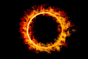 orange flame circle frame on black background