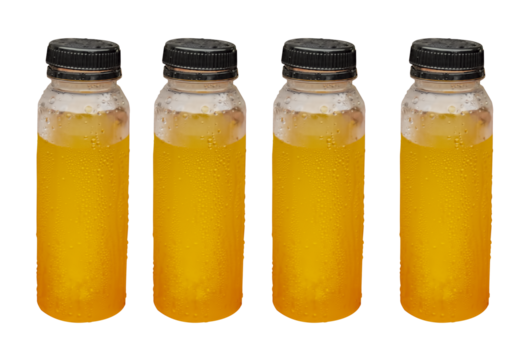 Fresh orange juice in plastic bottle. Concept of beverage for good healthy