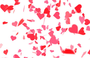 Falling red and pink hearts isolated on transparent background. Valentine’s day design. 3D rendering