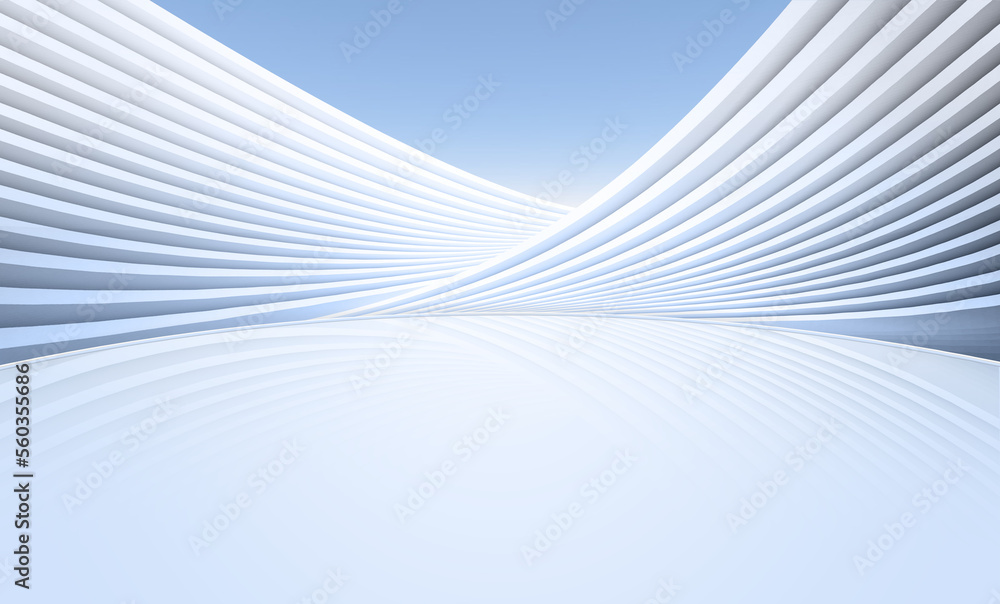 Aufkleber white modern abstract line building with reflection, with blue sky background.3d rendering.