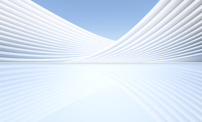 White modern abstract line building with reflection, with blue sky background.3D rendering.