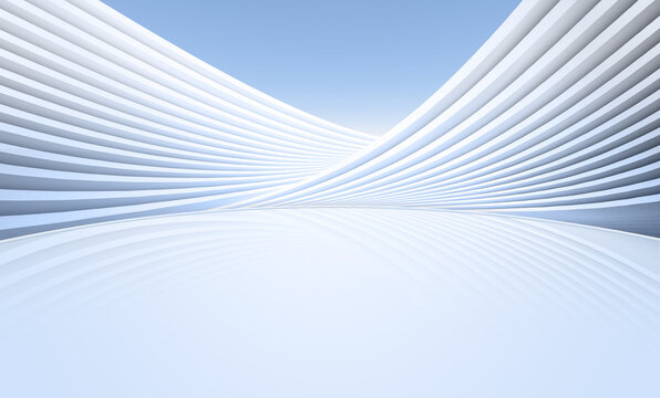 White modern abstract line building with reflection, with blue sky background.3D rendering. © hqrloveq