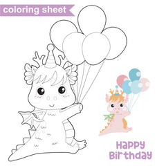 Printable coloring worksheet. Educational sheet for children. Coloring page. Cute dragon illustration. Vector file.