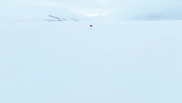 People in the Frozen Cildir Lake and Carriage Drone Video, Cildir Ardahan, Turkey