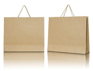 Brown paper bag isolated with reflect floor for mockup