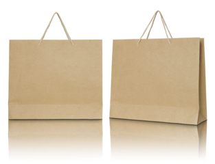 Brown paper bag isolated with reflect floor for mockup