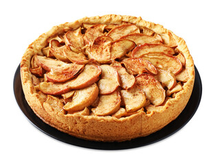 Fresh delicious apple pie isolated on white