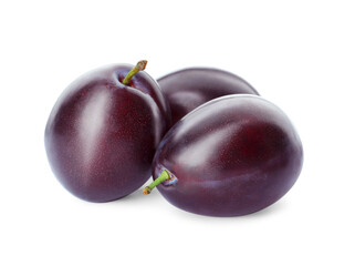 Delicious fresh ripe plums on white background