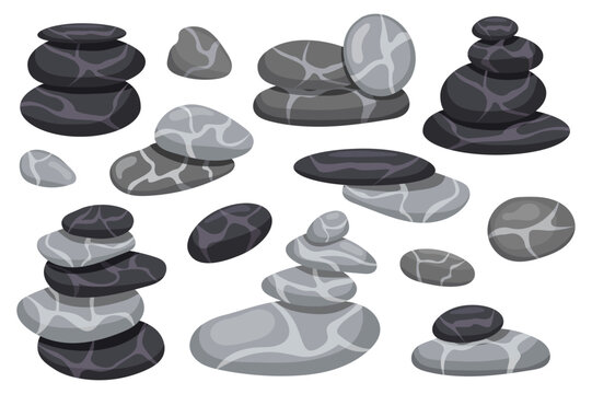 Spa stone set concept without people scene in the flat cartoon style. Image of decorative stones used in spa salons for procedures. Vector illustration.