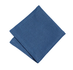 Blue folded fabric napkin on white background, top view - obrazy, fototapety, plakaty