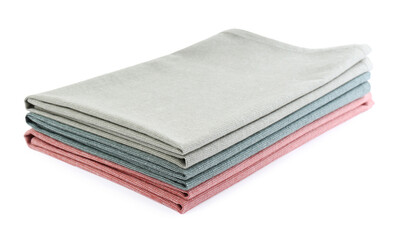 Stack of clean kitchen towels isolated on white