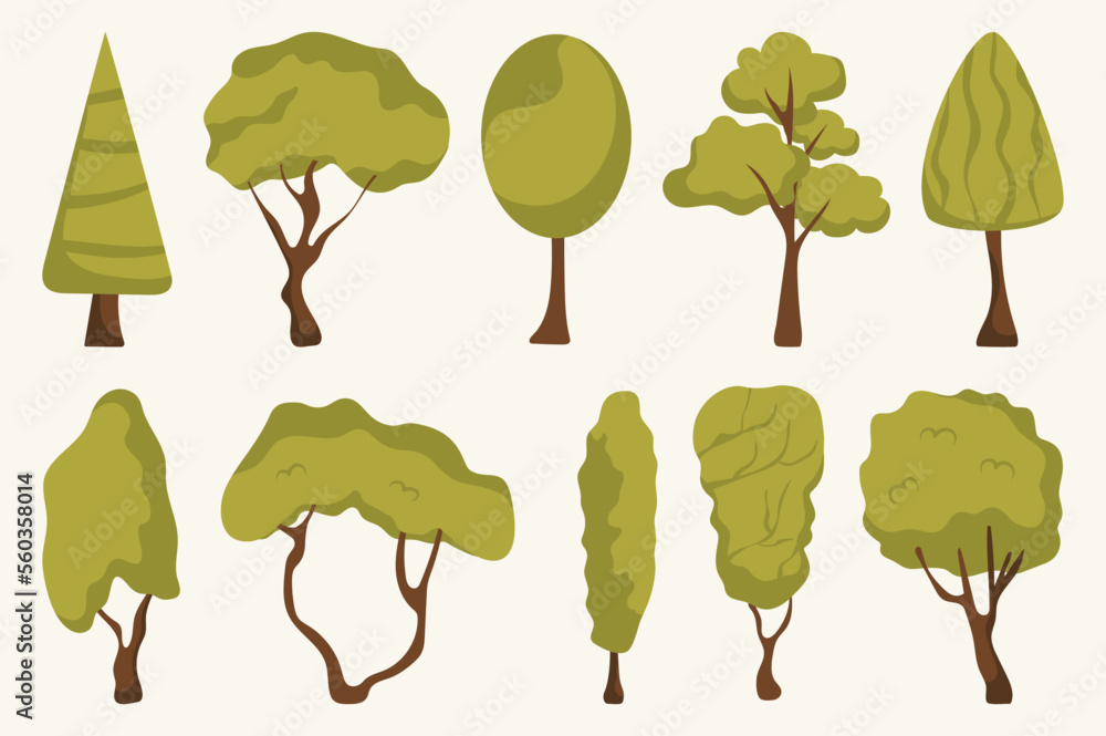 Aufkleber tree collection set concept without people scene in the flat cartoon style. images of trees of vario