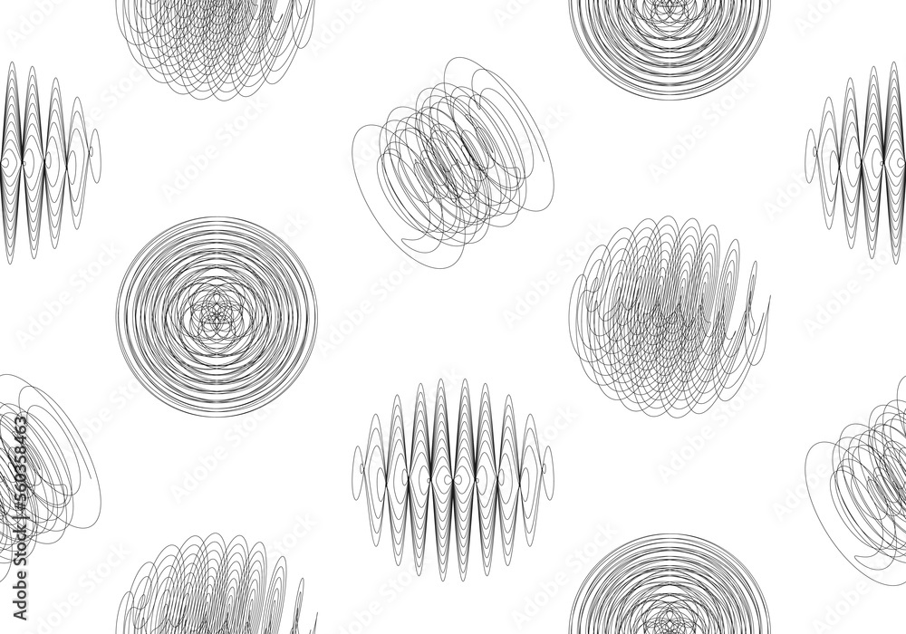 Poster abstract geometric shapes seamless pattern or texture. line circles and spirals background. futurist