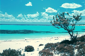 Fototapeta na wymiar amazing empty beach generative ai summer landscape with clear blue sky and crystal water