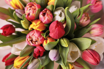 Obraz na płótnie Canvas Beautiful bouquet of colorful tulip flowers, closeup