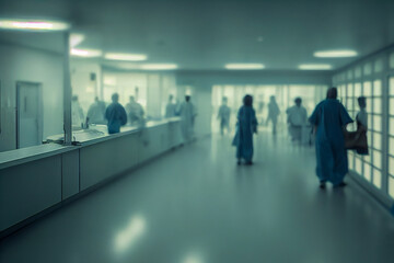 people walking in a blurred hospital, Generative AI Illustration