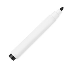 Black marker isolated on white, top view. School stationery