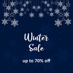 Winter sale blue card with snowflakes