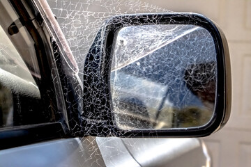 Spider Web on an old car's side mirror