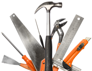 Realistic DIY hand tools with scratches, worn in work, isolated set