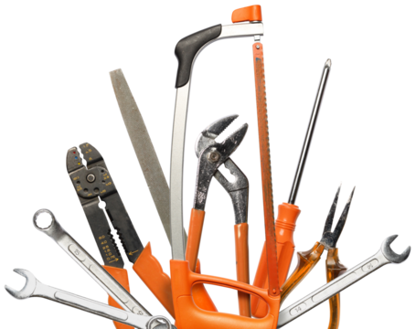 Realistic DIY hand tools with scratches, worn in work, isolated set