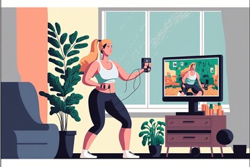 Illustrative vector graphics of a woman doing workout. generative ai