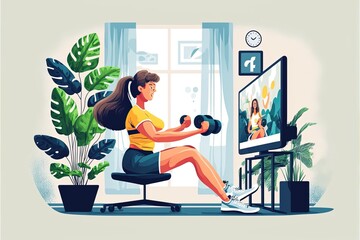 Illustrative vector graphics of a woman doing workout. generative ai