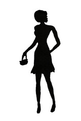silhouette of a girl black watercolor drawing on an isolated  .  vector - 560362645