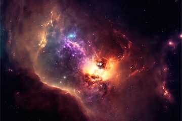Glowing huge nebula with young stars. Space background,illustration. Generative AI