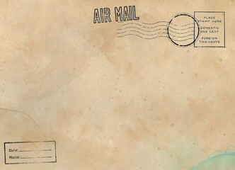 Backside of blank airmail postcard with dirty stain