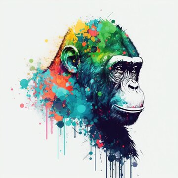 Illustrative colourful digital art of apemonkey. generative ai